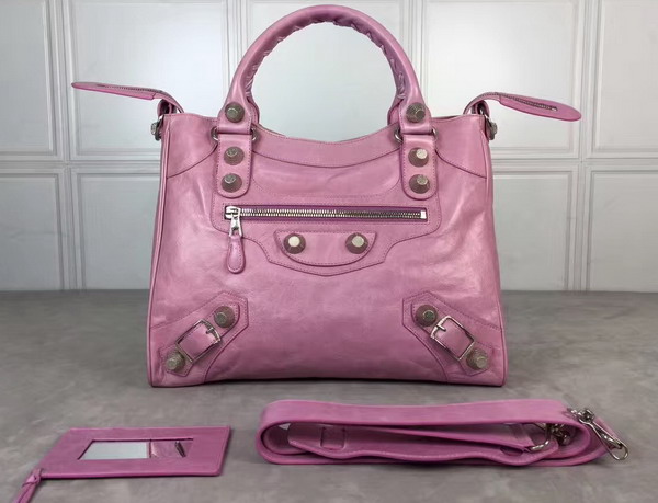 Balenciaga Giant City Handbag in Pink Lambskin with Silver Metal Hardware For Sale