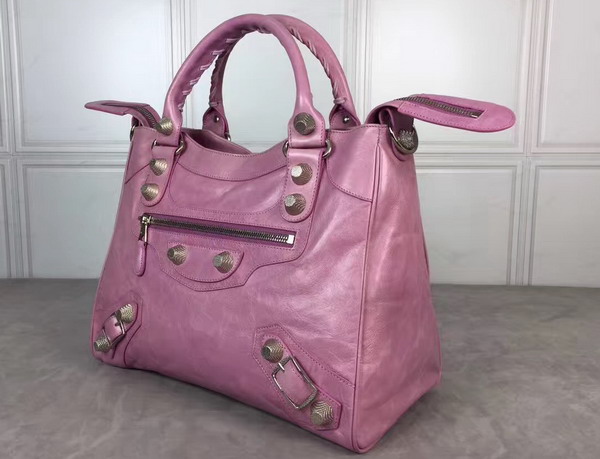 Balenciaga Giant City Handbag in Pink Lambskin with Silver Metal Hardware For Sale