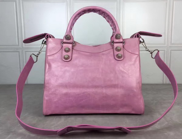 Balenciaga Giant City Handbag in Pink Lambskin with Silver Metal Hardware For Sale