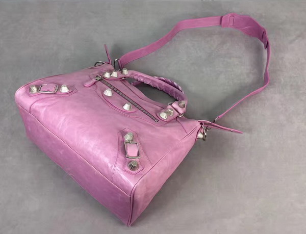 Balenciaga Giant City Handbag in Pink Lambskin with Silver Metal Hardware For Sale