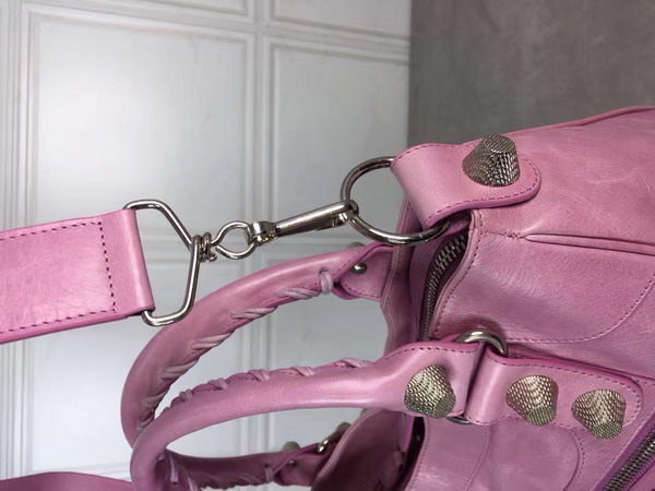 Balenciaga Giant City Handbag in Pink Lambskin with Silver Metal Hardware For Sale