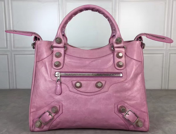 Balenciaga Giant City Handbag in Pink Lambskin with Silver Metal Hardware For Sale