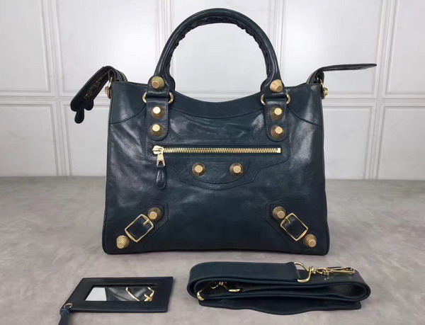 Balenciaga Giant City Handbag in Sapphire Blue Lambskin with Gold Metal Hardware For Sale