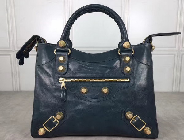 Balenciaga Giant City Handbag in Sapphire Blue Lambskin with Gold Metal Hardware For Sale