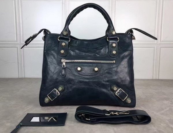 Balenciaga Giant City Handbag in Sapphire Blue Lambskin with Silver Metal Hardware For Sale