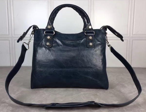 Balenciaga Giant City Handbag in Sapphire Blue Lambskin with Silver Metal Hardware For Sale