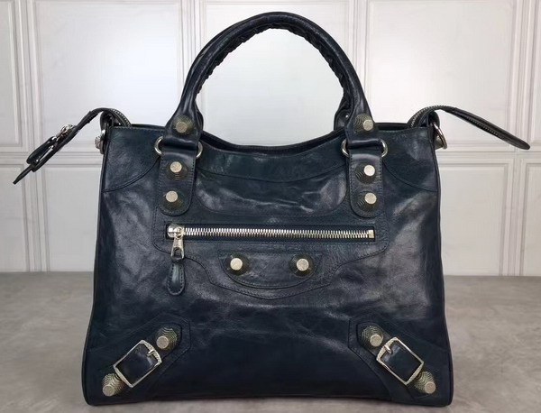 Balenciaga Giant City Handbag in Sapphire Blue Lambskin with Silver Metal Hardware For Sale