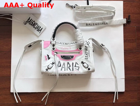 Balenciaga Graffiti Mini City Handbag White Grey Replica