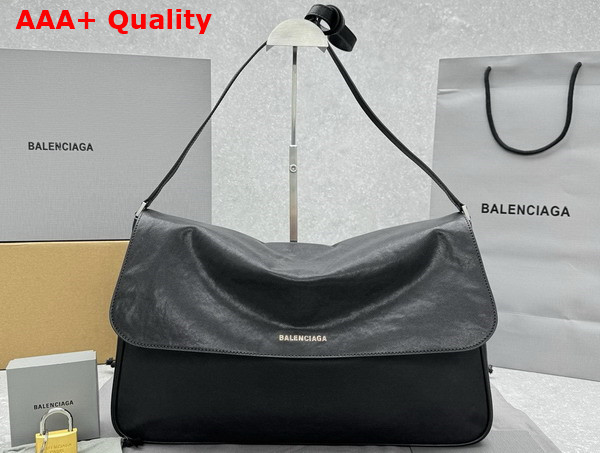 Balenciaga Grungy Medium Messenger Bag in Black Washed Smooth Calfskin Replica