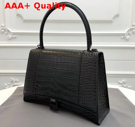 Balenciaga Hourglass Medium Top Handle Bag in Black Crocodile Embossed Shiny Calfskin Replica