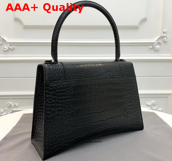 Balenciaga Hourglass Medium Top Handle Bag in Black Crocodile Embossed Shiny Calfskin Replica