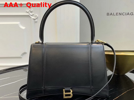 Balenciaga Hourglass Medium Top Handle Bag in Black Shiny Box Calfskin Replica