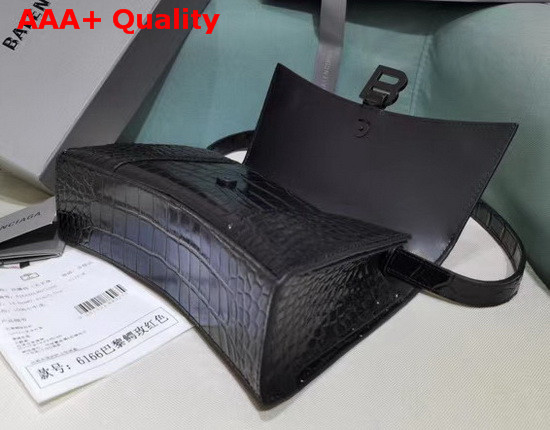 Balenciaga Hourglass Sling Bag Shoulder Bag in Black Shiny Crocodile Embossed Calfskin Replica