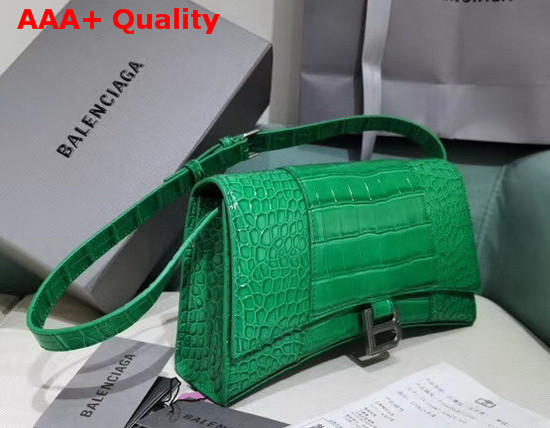 Balenciaga Hourglass Sling Bag Shoulder Bag in Green Shiny Crocodile Embossed Calfskin Replica