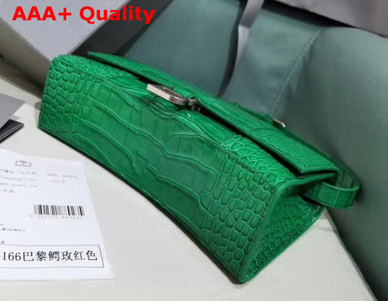 Balenciaga Hourglass Sling Bag Shoulder Bag in Green Shiny Crocodile Embossed Calfskin Replica