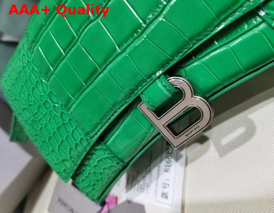 Balenciaga Hourglass Sling Bag Shoulder Bag in Green Shiny Crocodile Embossed Calfskin Replica