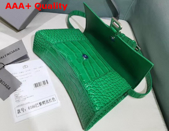 Balenciaga Hourglass Sling Bag Shoulder Bag in Green Shiny Crocodile Embossed Calfskin Replica