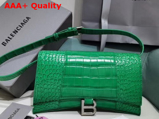 Balenciaga Hourglass Sling Bag Shoulder Bag in Green Shiny Crocodile Embossed Calfskin Replica