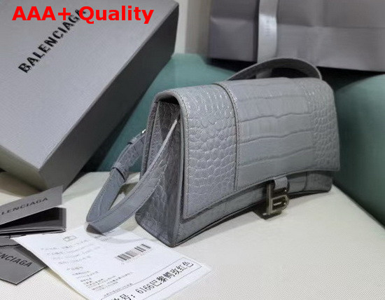 Balenciaga Hourglass Sling Bag Shoulder Bag in Grey Shiny Crocodile Embossed Calfskin Replica