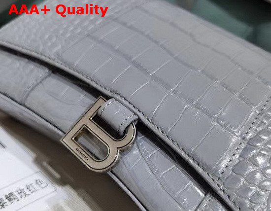 Balenciaga Hourglass Sling Bag Shoulder Bag in Grey Shiny Crocodile Embossed Calfskin Replica