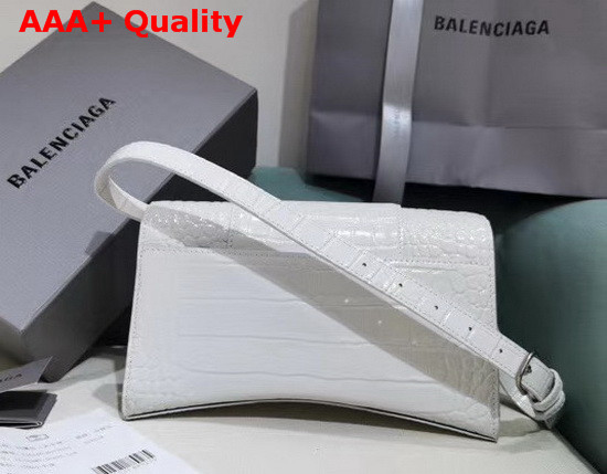 Balenciaga Hourglass Sling Bag Shoulder Bag in White Shiny Crocodile Embossed Calfskin Replica