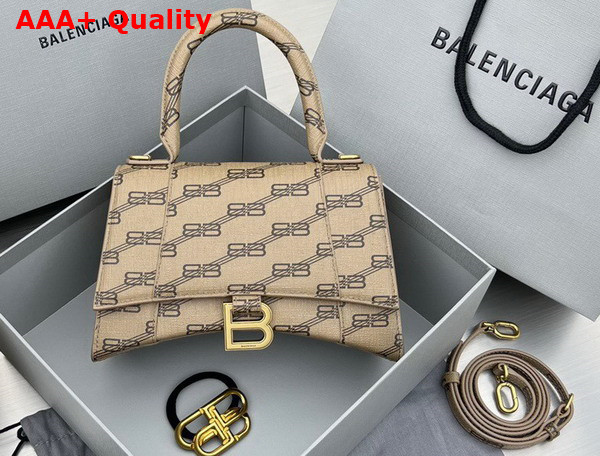 Balenciaga Hourglass Small Handbag in Beige and Brown BB Monogram Coated Canvas Replica