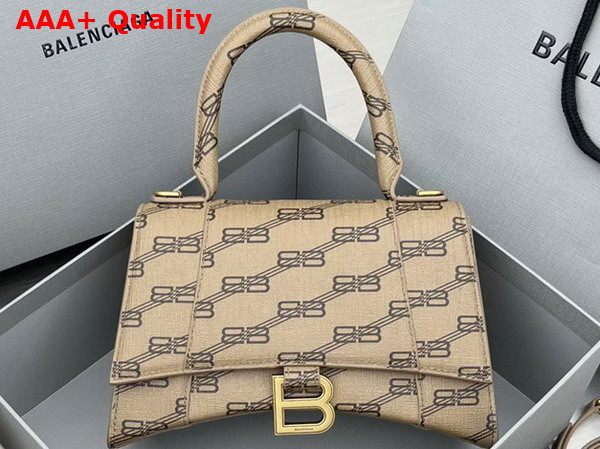 Balenciaga Hourglass Small Handbag in Beige and Brown BB Monogram Coated Canvas Replica