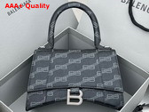 Balenciaga Hourglass Small Handbag in Black and Grey BB Monogram Coated Canvas Replica