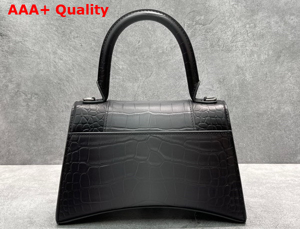 Balenciaga Hourglass Small Handbag in Black and Grey Crocodile Embossed Calfskin Replica