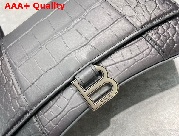 Balenciaga Hourglass Small Handbag in Black and Grey Crocodile Embossed Calfskin Replica