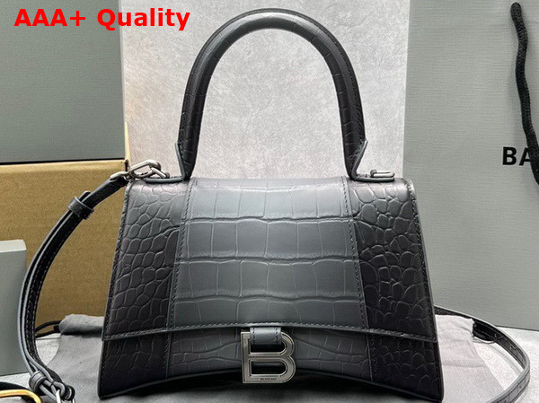 Balenciaga Hourglass Small Handbag in Black and Grey Crocodile Embossed Calfskin Replica