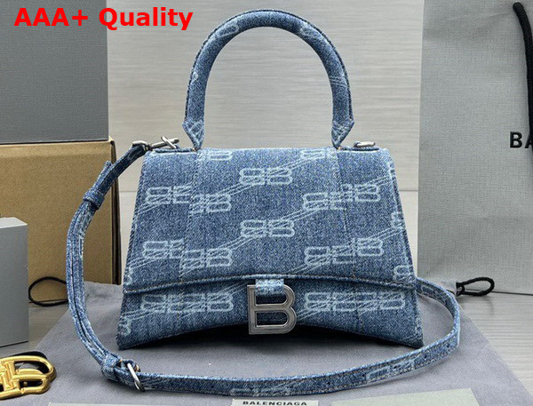 Balenciaga Hourglass Small Handbag in Blue BB Monogram Bleached Denim Replica