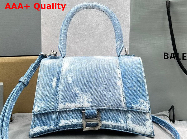 Balenciaga Hourglass Small Handbag in Blue Washed Denim Replica