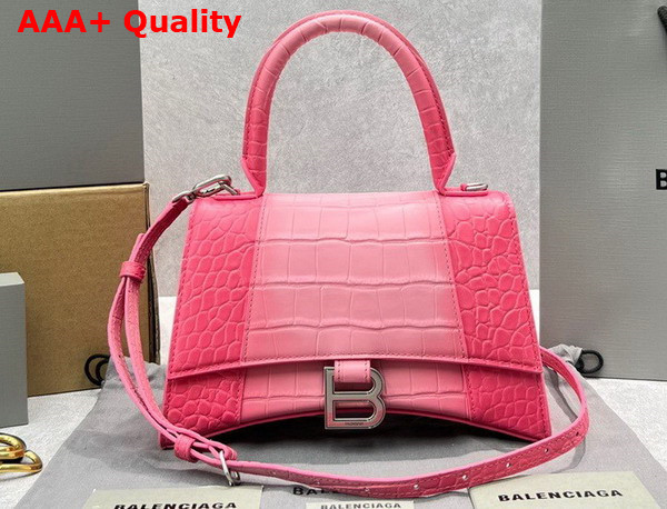 Balenciaga Hourglass Small Handbag in Pink and Light Pink Crocodile Embossed Calfskin Replica