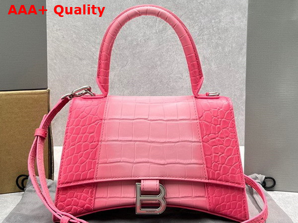 Balenciaga Hourglass Small Handbag in Pink and Light Pink Crocodile Embossed Calfskin Replica