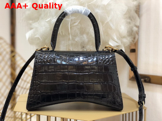 Balenciaga Hourglass Small Top Handbag in Black Shiny Crocodile Embossed Calfskin Aged Gold B Hardware Replica