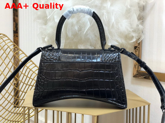 Balenciaga Hourglass Small Top Handbag in Black Shiny Crocodile Embossed Calfskin Matte Black B Hardware Replica