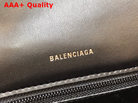 Balenciaga Hourglass Small Top Handbag in Black Shiny Crocodile Embossed Calfskin Matte Black B Hardware Replica