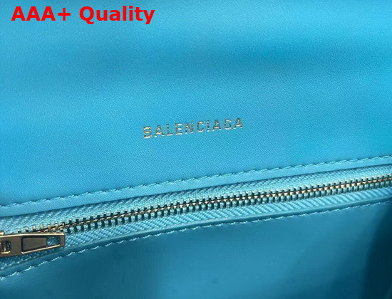 Balenciaga Hourglass Small Top Handbag in Blue Shiny Crocodile Embossed Calfskin Aged Gold B Hardware Replica