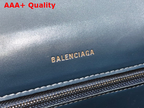 Balenciaga Hourglass Small Top Handbag in Dark Blue Shiny Crocodile Embossed Calfskin Aged Silver B Hardware Replica