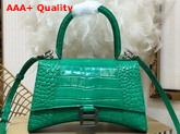 Balenciaga Hourglass Small Top Handbag in Green Shiny Crocodile Embossed Calfskin Aged Silver B Hardware Replica