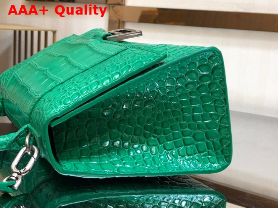 Balenciaga Hourglass Small Top Handbag in Green Shiny Crocodile Embossed Calfskin Aged Silver B Hardware Replica