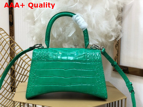 Balenciaga Hourglass Small Top Handbag in Green Shiny Crocodile Embossed Calfskin Aged Silver B Hardware Replica