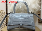 Balenciaga Hourglass Small Top Handbag in Grey Shiny Crocodile Embossed Calfskin Aged Silver B Hardware Replica