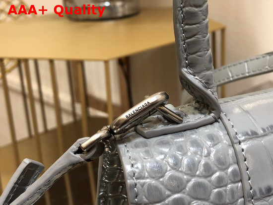 Balenciaga Hourglass Small Top Handbag in Grey Shiny Crocodile Embossed Calfskin Aged Silver B Hardware Replica