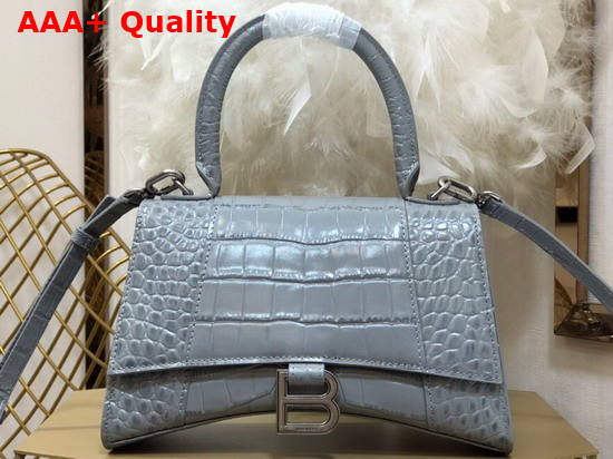 Balenciaga Hourglass Small Top Handbag in Grey Shiny Crocodile Embossed Calfskin Aged Silver B Hardware Replica