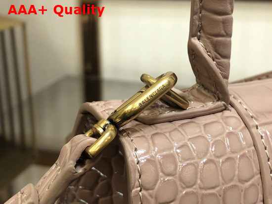 Balenciaga Hourglass Small Top Handbag in Nude Shiny Crocodile Embossed Calfskin Aged Gold B Hardware Replica