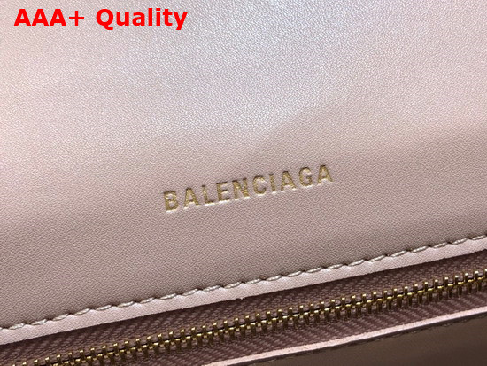 Balenciaga Hourglass Small Top Handbag in Nude Shiny Crocodile Embossed Calfskin Aged Gold B Hardware Replica