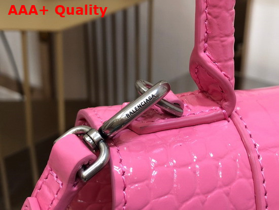 Balenciaga Hourglass Small Top Handbag in Pink Shiny Crocodile Embossed Calfskin Aged Silver B Hardware Replica