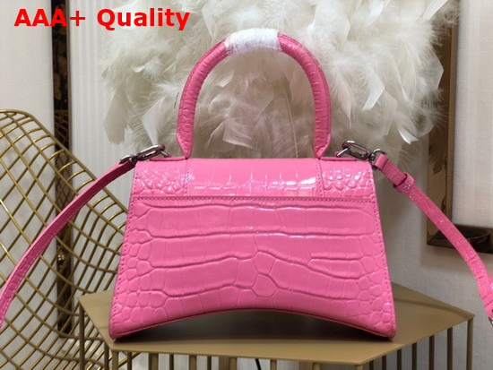 Balenciaga Hourglass Small Top Handbag in Pink Shiny Crocodile Embossed Calfskin Aged Silver B Hardware Replica